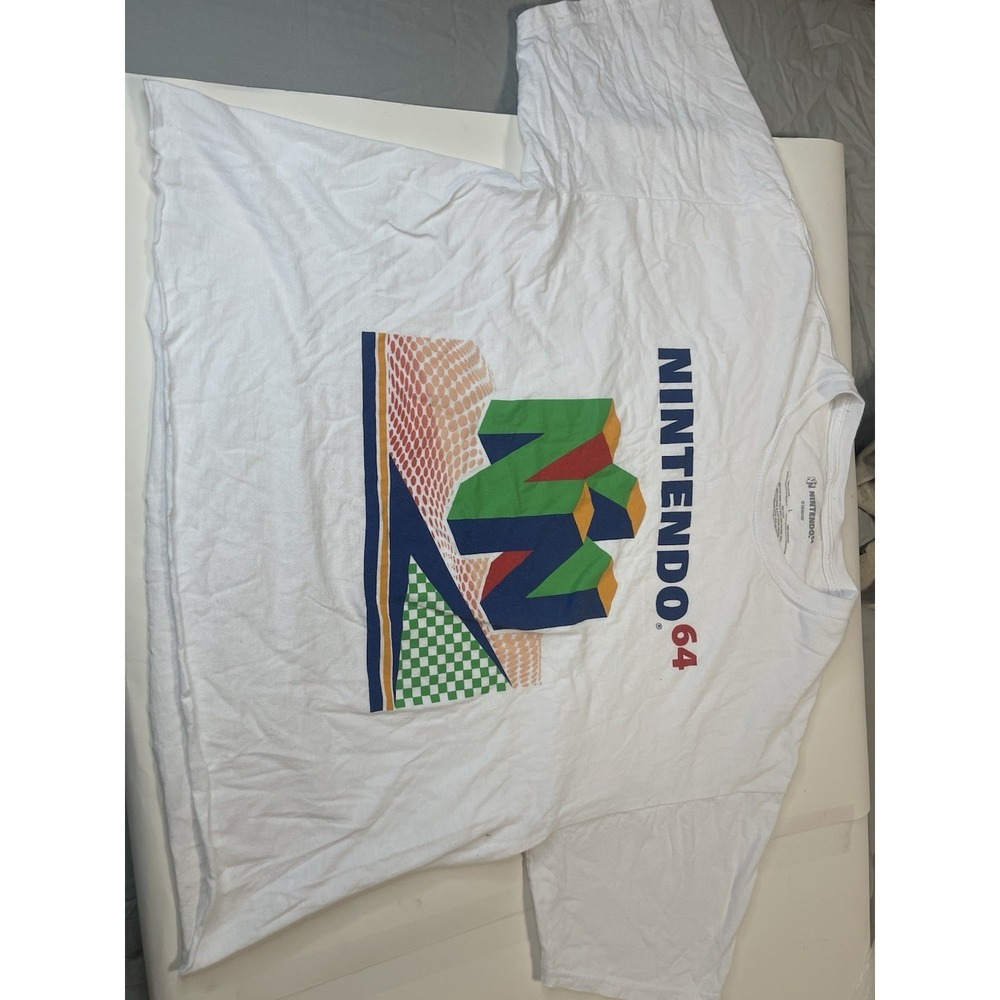 Nintendo 64 N64 White Logo Graphic Crew Neck T-Shirt Retro Gaming Mens Large